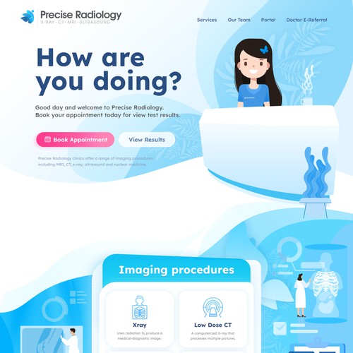 https://preciseradiology.com.au/
A fully customized, illustration-based website for an Australian imaging clinic. 
From concept to design and development, everything is customized. Contact us today if you need similar work done.  Precise Radiology Landing Page