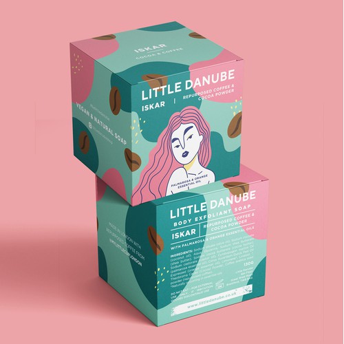Redesign for a natural and vegan soap company. Little Danube soap tells the story of Katrina's journey from east to west of Europe, and each bar of soap carries a wonderful scent that resonates with memory and place.
I rethought the design, making it less feminine and created modern non-standard author's illustrations. Playful logo and packaging design for soap